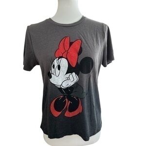 Disney Gray Minnie Mouse Graphic Tee with Red Accents